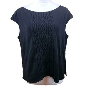 St John Womens Large Cable Knit Sweater Wool Blend Classic Top Black Sleeveless‎
